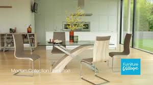 Giovani round black white gloss glass dining table set & 4 faux leather chairs. Glass Dining Tables Sets Evolution Furniture Furniture Village Youtube
