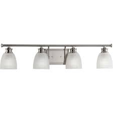 Progress Lighting Lucky Collection 4 Light Brushed Nickel Bathroom Vanity Light With Glass Shades P2118 09 The Home Depot