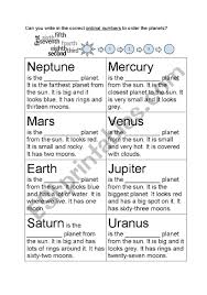 Hello teachers, today share reading comprehension worksheets for teachers and students, on our website you will find short english readings, very practical for learning the language. Solar System Reading Comprehension Ordinal Numbers Esl Worksheet By Profesara