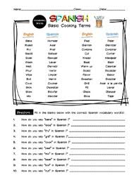 Baste, to brush or spoon liquid fat or juices over . Spanish Cooking Terms Vocabulary Word List Worksheet Answer Key