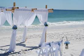 Bamboo Arbor White Drapes Blue Hydrangea Beach Wedding Beach Wedding Packages Wedding Arbors Beach Wedding