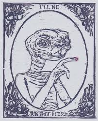 Woodblock Print E T The Extra Terrestrial E T Wall Art Etsy Dark Art Illustrations Art Woodblock Print