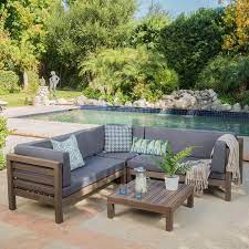 Argentine 4 Piece Outdoor Wooden Sectional Set With Cushions Grey Walmart Com Outdoor Seating Outdoor Furniture Diy Projects Outdoor Furniture