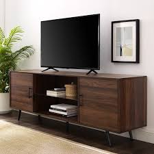 Manor Park Thea Mid Century 70 Two Door Tv Stand Dark Walnut Walmart Com In 2020 Mid Century Modern Tv Stand Living Room Tv Stand Modern Tv Stand