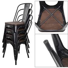 Check spelling or type a new query. Jummico Metal Dining Chair Stackable Industrial Vintage Kitchen Chairs Indoor Outdoor Bistro Cafe Side Chairs With Back And Wooden Seat Set Of 4 Black Pricepulse