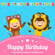 When you design your greeting cards, you have control over the look and sentiment so that your card delivers just the right message. Birthday Card Greetings With Kids In Animal Costume Royalty Free Cliparts Vectors And Stock Illustration Image 105970869