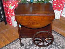 Antique 1800s Mahogany Dropleaf Tea Cart Beverage Serving Cart Wheels Work