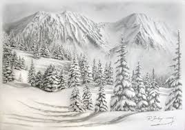 Snowy Mountain Drawings Pencil Drawings Pinterest Mountain Landscape Pencil Drawings Mountain Drawing Winter Drawings