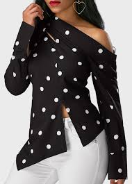 Black And White Polka Dot Blouses For Womens Long Sleeve Polka Dot Print Cold Shoulder Blouse On Sale Only Us 28 27 Now Buy Cheap Long Sleeve Polka Dot Print Blusas Femininas Moda Feminina Ideias Fashion