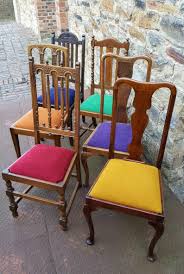 Quirky Mix Match Antique Wooden Dining Chairs Reupholstered Restored Reupholster Chair Dining Antique Dining Chairs Colored Dining Chairs