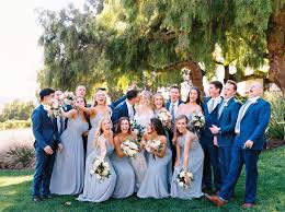 Something Blue Wedding Party Dusty Blue Bridesmaid Dresses Navy Groomsmen Tuxedos At Gr Slate Blue Wedding Dusty Blue Bridesmaid Dresses Blue Themed Wedding