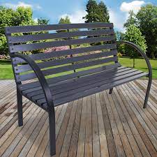 18'' h x 65'' w x 13'' d. Marko Outdoor Grey Slatted Garden Bench Seat Outdoor Seating Grey Slatted Patio Furniture Metal Frame Wood Buy Online In Azerbaijan At Azerbaijan Desertcart Com Productid 145891715