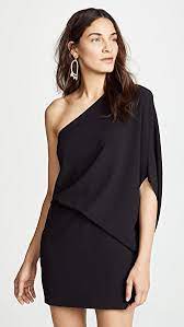 Halston black and vintage gold midi dress nwt $95 $178 size: Halston Heritage One Shoulder Asymmetric Sleeve Dress In Black Modesens