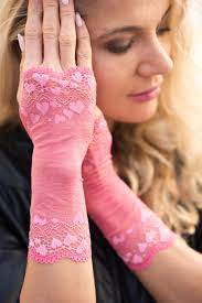 Valentine Pink Gloves Lace Fingerless Gloves With Hearty - Etsy