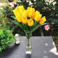Send flowers for mother's day, valentine's day, christmas etc. Enova Home 2 Bushes Yellow Silk Tulips In Clear Glass Vase With Faux Water Overstock 28746772