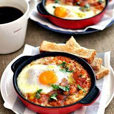Baked Eggs With Spicy Beans Recipe Yummly Recipe Cooking Recipes Brunch Recipes Eggs Dinner