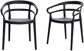 amazon com amazon basics dark grey curved back dining chair set of 2 premium plastic chairs in 2021 dining chair set dining chairs chair