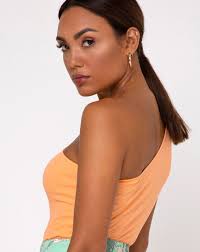One Shoulder Orange Ribbed Top