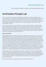 This is a lab that students do in mr. Archimedes Principle Lab Essay Example