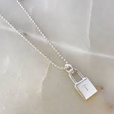 Initial Necklace Padlock Pendant Engraved Letter T Worn With Ball Chain Https Thesilverstore Com Au Product Silv Initial Necklace Lock Necklace Necklace