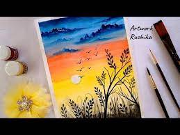 Hey my online art classes : Easy Sunrise Painting For Beginners Poster Color Painting Youtube