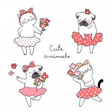 All that you need is paper, pencils and crayons. Premium Vector Draw Cute Cat And Pug Dog Holding Flower Spring Concept