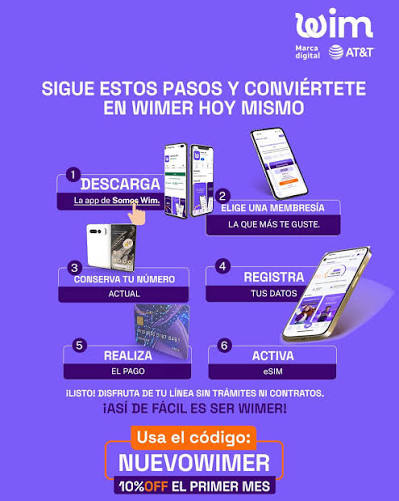 Conviértete en Wimer en 6 sencillos pasos. Sin filas, sin papeleos, sin  contratos. Usa el código NUEVOWIMER y obtén 10% OFF el primer mes. #SomosWim  #portabilidad