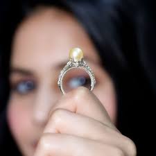 Solitaire South Sea Pearl Flower Engagement Ring with Diamond