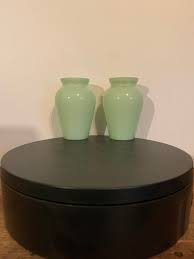 Vintage Opaline Green Glass Vases Unique Smaller Vases A Pair of  Collectible Mid Century Opaline Green Vases Ornate Green Vases