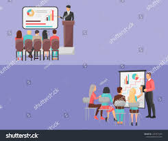 Economic Education Set Of Web Posters With Teacher Near Blackboard With Charts Pointing On Diagrams Students Sitting At Cha Education Education Design Teacher