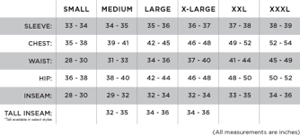 sizing chart first lite performance hunting