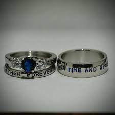 Doctor Who Inspired 3 Piece Wedding Set Hand Stamped Stainless Steel Cz Sapphire Couples Ring Set Together F Doctor Who Wedding Doctor Who Ring Wedding Rings