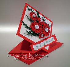 Tight circles are one of the most basic quilled shapes, and are used to make the quilled frame cards. Diamond Shaped Greeting Card With Quilled Flowers