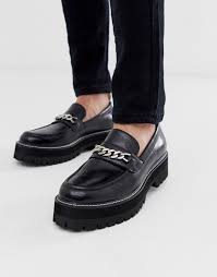 Black And Grey Dress Shoes Asos Design Loafers In Black With Chunky Sole And Chain Detail Black Asosdesign Shoes Loafers Dress Shoes Men Asos Designs