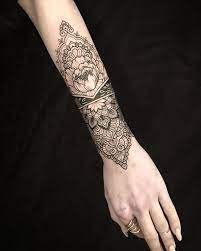Today On The Beautiful Christiana Tattoo Blacktattoo Blacktattooart Iblackwork Blackworkerssubmission Mehndi Mandala Wrist Tattoo Cuff Tattoo Tattoos