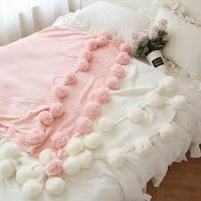 Knitted Cotton Soft Throw For Bed Sofa Soft Throws Pink Blanket Sofa Throw