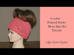 Amy 39 S Crochet Creative Creations Crochet Elastic Ponytail Holder Messy Bun Hat All Sizes With Video Crochet Hats Messy Bun Hat Pattern Messy Bun Hat