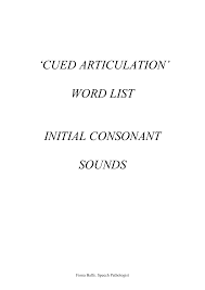 cued articulation word list initial consonant manualzz com