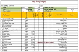 time and action calendar format for production merchants in