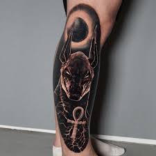 Black And Grey Realism Leg Sleeve Tattoo Egyptian Anubis Leg In 2020 Anubis Tattoo Sleeve Tattoos Egyptian Tattoo
