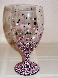 Black White And Pink Polka Dot Hand Painted Globlet Etsy Painted Wine Glasses Hand Painted Wine Glasses Diy Wine Glasses Painted