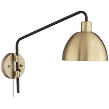 Swing arm light fixtures are excellent task lights for reading, needlework and pounding out a few emails before you ready to call it quits for the night. Colwood Antique Brass And Bronze Plug In Swing Arm Wall Lamp Style 76d38 Lamps Plus Havenly