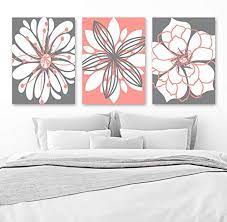Navy + coral bedroom | centsational style. Coral Gray Flower Wall Art Canvas Or Prints Floral Bathroom Decor Coral Gray Bedroom Wall Decor Flower Wall Art Set Of 3 Artwork 8x10 Inch Buy Online In Bahamas At Bahamas Desertcart Com Productid