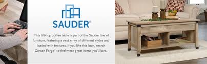 It is finished on all sides, it has a top that lifts up and forward, hidden storage beneath the top, open shelves for additional storage and display and an elegant washington cherry finish. Amazon Com Sauder Carson Forge Lift Top Coffee Table Lintel Oak Finish Home Kitchen