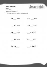 These worksheets are a great way to help them grasp the many new and important concepts they learn this. Grade 1 Maths Worksheet Bonds Of 10 Smartkids