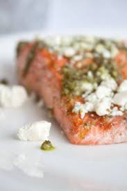 The Simplest Poached Salmon With Pesto And Feta Recipe Food Savoury Food Recipes