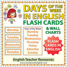 English Days Of The Week Flash Cards Charts