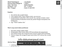 Membuat rencana pelaksanaan pembelajaran ini harus sesuai dengan tema tertentu dalam bentuk harian. Contoh Rpph Kurikulum 2013 Model Area Warta Dokumen Paud Sch Paperplane