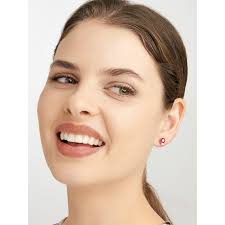 Forever Facets Lab Grown Diamond and Created Ruby Sterling Silver Stud  Earrings, Adult Female