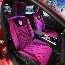 New Studs Crystal Plush Car Seat Cushion Universal Winter Rhinestone Crown Seat Covers For Female 8pcs Sets P Burgundy Car Car Interior Accessories Car Seats